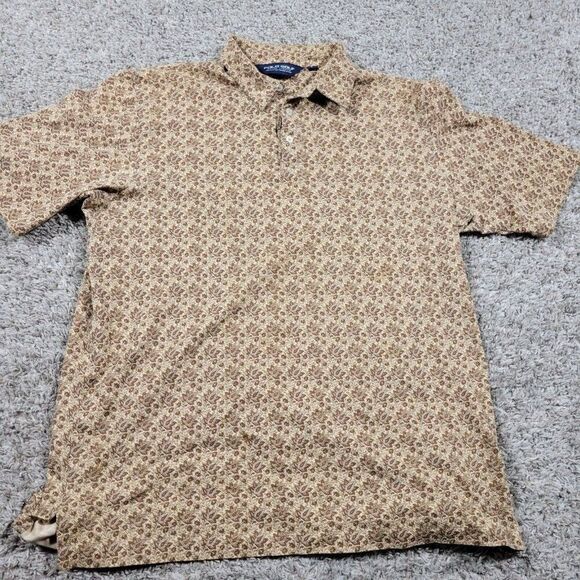 Polo Golf Ralph Lauren Shirt Mens Large Brown All Over Print Floral Short Sleeve - Picture 1 of 11